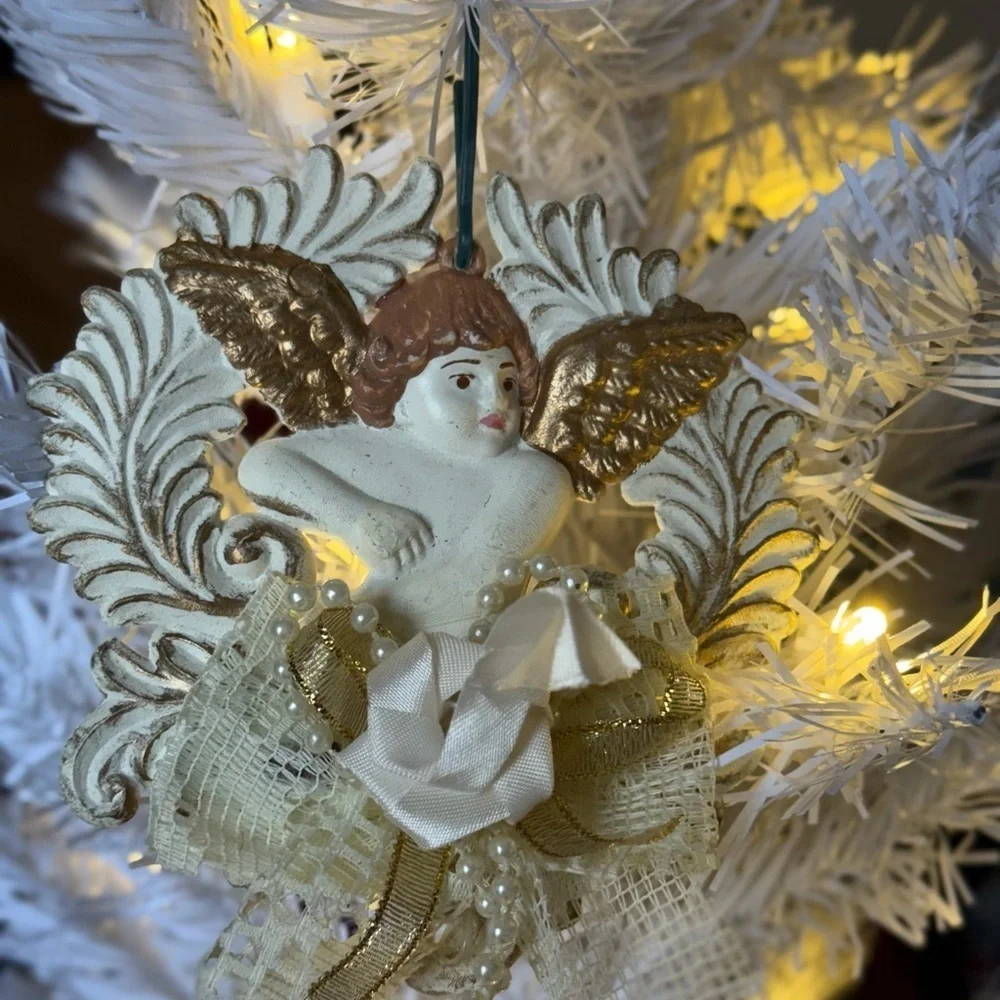 Rare 1971 Gold Angel Cherub Victorian Edwardian Christmas Ornaments